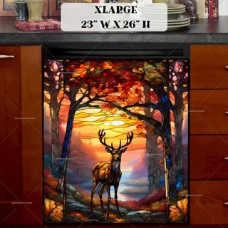 Preview of Stained Glass Autumn Forest Deer magnet in Extra Large size.
