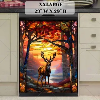 Preview of Stained Glass Autumn Forest Deer magnet in XX Large size.