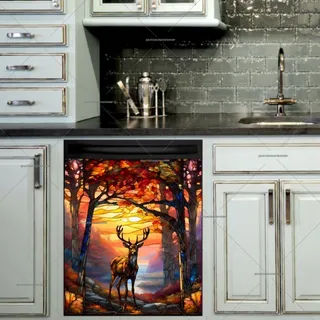 Preview of Stained Glass Autumn Forest Deer magnet.