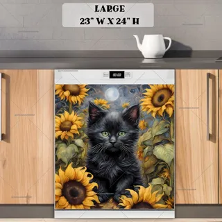 Preview of Little Black Cat in the Sunflower Field magnet in Large size.