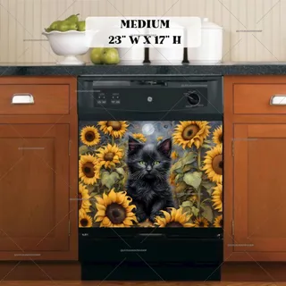 Preview of Little Black Cat in the Sunflower Field magnet in Medium size.