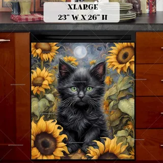 Preview of Little Black Cat in the Sunflower Field magnet in Extra Large size.
