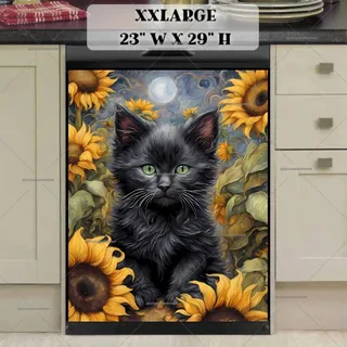 Preview of Little Black Cat in the Sunflower Field magnet in XX Large size.