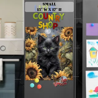 Preview of Little Black Cat in the Sunflower Field magnet in Small size.