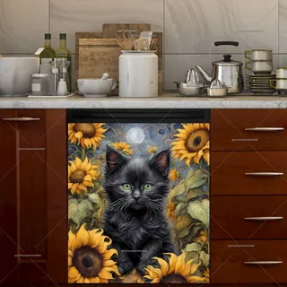 Preview of Little Black Cat in the Sunflower Field magnet.