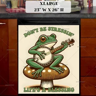 Preview of Vintage Frog on a Mushroom with Banjo magnet in Extra Large size.