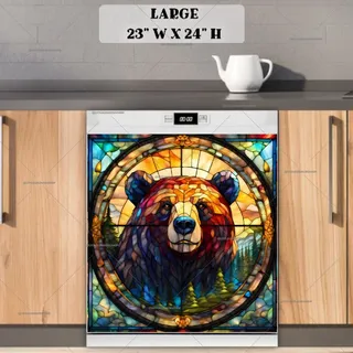 Preview of Stained Glass Forest Brown Bear magnet in Large size.