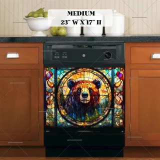 Preview of Stained Glass Forest Brown Bear magnet in Medium size.