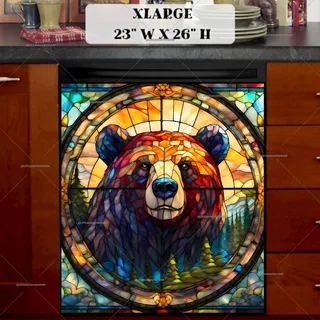 Preview of Stained Glass Forest Brown Bear magnet in Extra Large size.