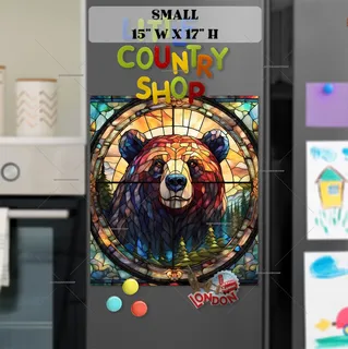 Preview of Stained Glass Forest Brown Bear magnet in Small size.