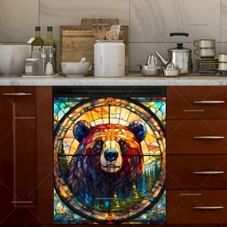 Preview of Stained Glass Forest Brown Bear magnet.