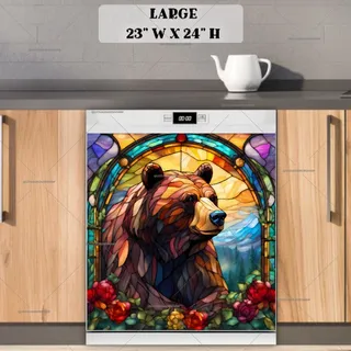 Preview of Stained Glass Brown Bear on the Hill magnet in Large size.