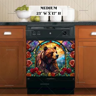 Preview of Stained Glass Brown Bear on the Hill magnet in Medium size.