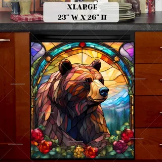Preview of Stained Glass Brown Bear on the Hill magnet in Extra Large size.
