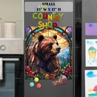 Preview of Stained Glass Brown Bear on the Hill magnet in Small size.