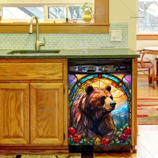 Preview of Stained Glass Brown Bear on the Hill magnet.