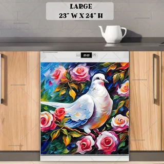 Preview of White Dove and Roses magnet in Large size.