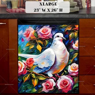 Preview of White Dove and Roses magnet in Extra Large size.