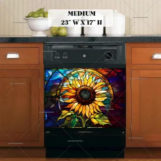 Preview of Stained Glass Beautiful Sunflower magnet in Medium size.