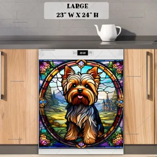 Preview of Stained Glass Yorkie Puppy magnet in Large size.