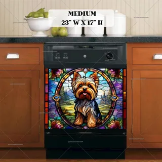 Preview of Stained Glass Yorkie Puppy magnet in Medium size.