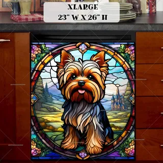 Preview of Stained Glass Yorkie Puppy magnet in Extra Large size.