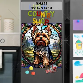 Preview of Stained Glass Yorkie Puppy magnet in Small size.