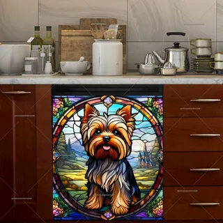 Preview of Stained Glass Yorkie Puppy magnet.