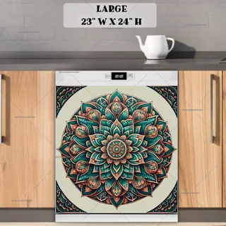 Preview of Beautiful Copper and Teal Mandala magnet in Large size.