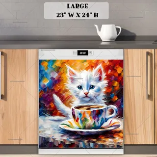 Preview of Little White Kitten Drinks Coffee magnet in Large size.