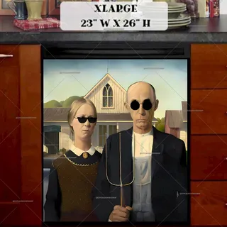 Preview of Grant Wood American Gothic Altered Art magnet in Extra Large size.