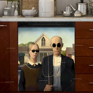 Preview of Grant Wood American Gothic Altered Art magnet.