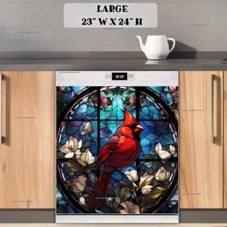 Preview of Stained Glass Window and Cardinal magnet in Large size.