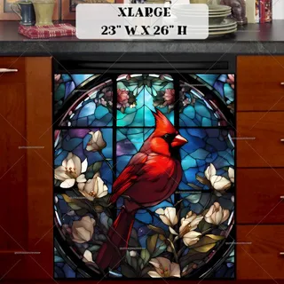 Preview of Stained Glass Window and Cardinal magnet in Extra Large size.