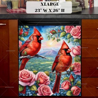 Preview of Cardinals on the Rose Bush magnet in Extra Large size.