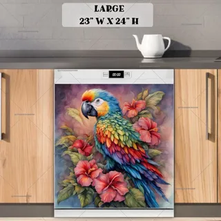 Preview of Beautiful Parrot and Hibiscus Flowers magnet in Large size.