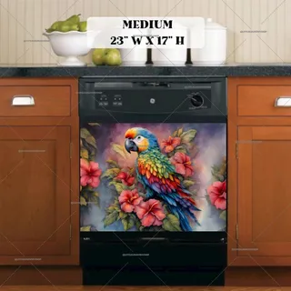 Preview of Beautiful Parrot and Hibiscus Flowers magnet in Medium size.