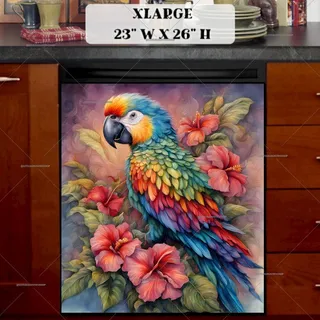 Preview of Beautiful Parrot and Hibiscus Flowers magnet in Extra Large size.