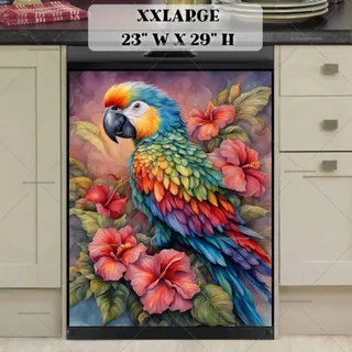 Preview of Beautiful Parrot and Hibiscus Flowers magnet in XX Large size.