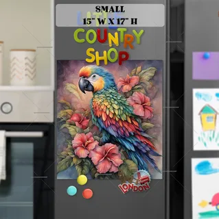 Preview of Beautiful Parrot and Hibiscus Flowers magnet in Small size.