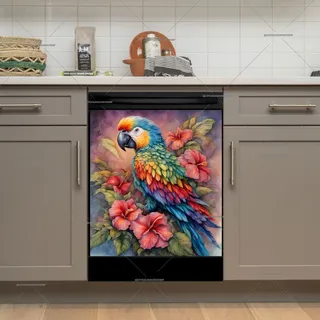 Preview of Beautiful Parrot and Hibiscus Flowers magnet.