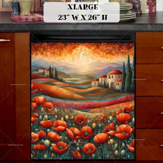 Preview of Beautiful Poppy Field Mosaic magnet in Extra Large size.