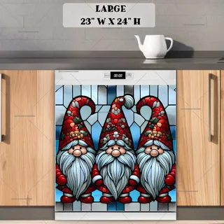 Preview of Stained Glass Cute Christmas Gnomes magnet in Large size.