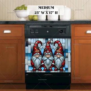 Preview of Stained Glass Cute Christmas Gnomes magnet in Medium size.