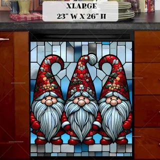 Preview of Stained Glass Cute Christmas Gnomes magnet in Extra Large size.