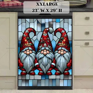 Preview of Stained Glass Cute Christmas Gnomes magnet in XX Large size.