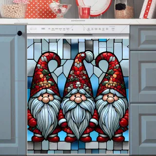 Preview of Stained Glass Cute Christmas Gnomes magnet.