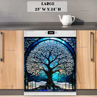 Preview of Stained Glass Winter Tree magnet in Large size.