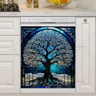 Preview of Stained Glass Winter Tree magnet.