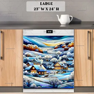 Preview of Stained Glass Winter Farmhouses magnet in Large size.